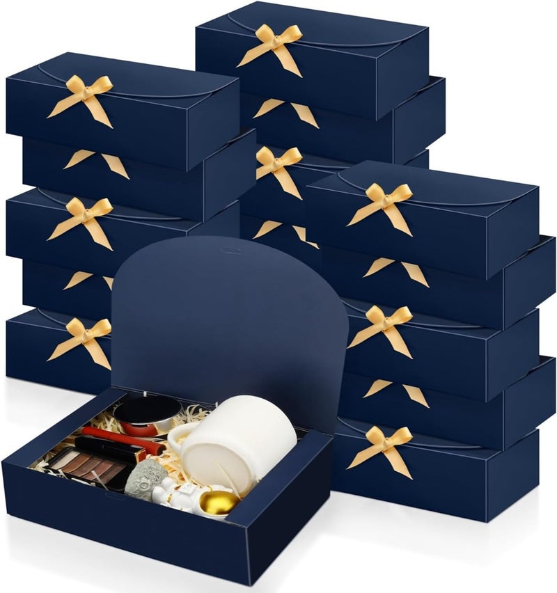 SWANGSA 16Pcs Gift Boxes with Lids 106x78x31 Blue Kraft Paper Gift Box Bridesmaid Proposal Box with Ribbon and 70pcs Adhesive Dots for Wedding Packaging Present Birthday Cupcake Boxes