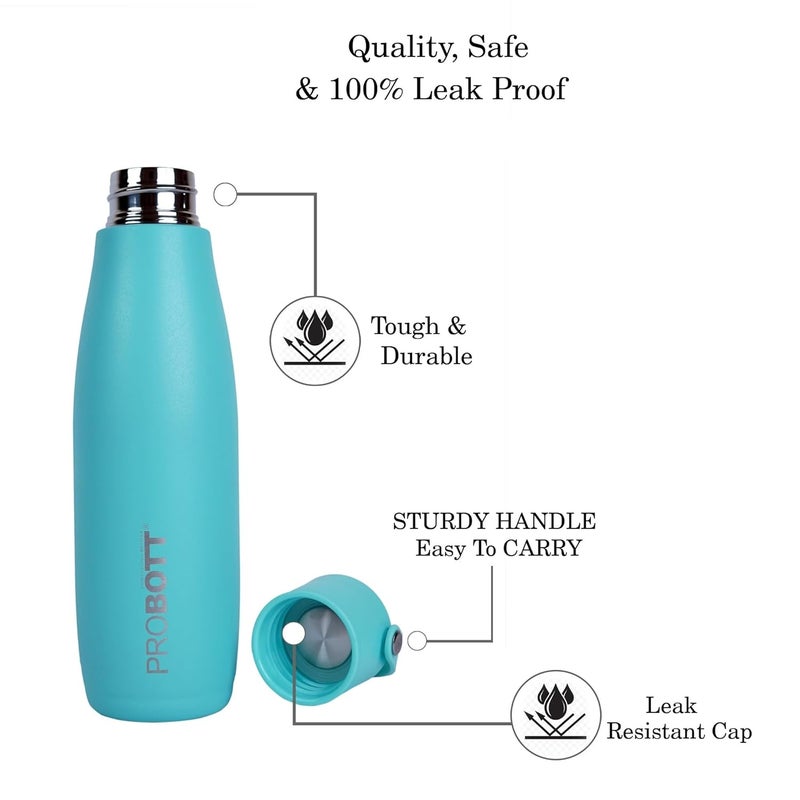 PROBOTT Probott Trendy 700ml Stainless Steel Vacuum Insulated Flask Hot & Cold Bottles | Easy to Carry | Leak Proof |Tea | Coffee | Office| Gym | Travel | Pack of 4 |Aqua Blue+Taffy Pink+Mat Black+Corn Yellow  - Image 2