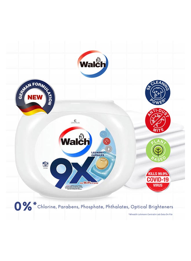 Walch 9X Antibacterial Laundry Detergent Capsules, German Formulated Plant-Based Ingredients with 9X Cleaning Power, Kill 99.9% Germs and Anti Dust Mites, 32 Pods, Pack of 3 X 32 (96 Capsules) - Image 3