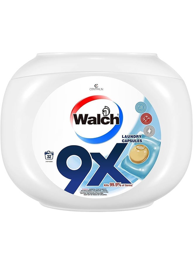 Walch 9X Antibacterial Laundry Detergent Capsules, German Formulated Plant-Based Ingredients with 9X Cleaning Power, Kill 99.9% Germs and Anti Dust Mites, 32 Pods, Pack of 3 X 32 (96 Capsules) - Image 2