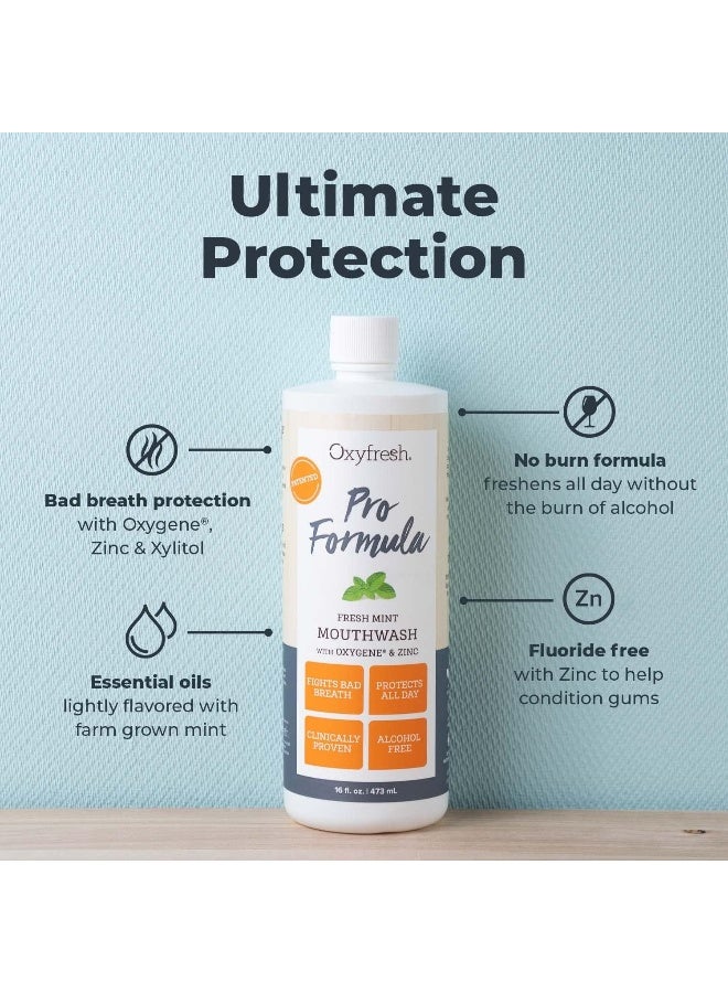 Oxyfresh Pro Formula Fresh Mint Mouthwash Patented Zinc Mouthrinse for Fresh Breath Healthy Gums Bad Breath Treatment for Adults Dye Fluoride Alcohol Free 16 Fl Oz - Image 2