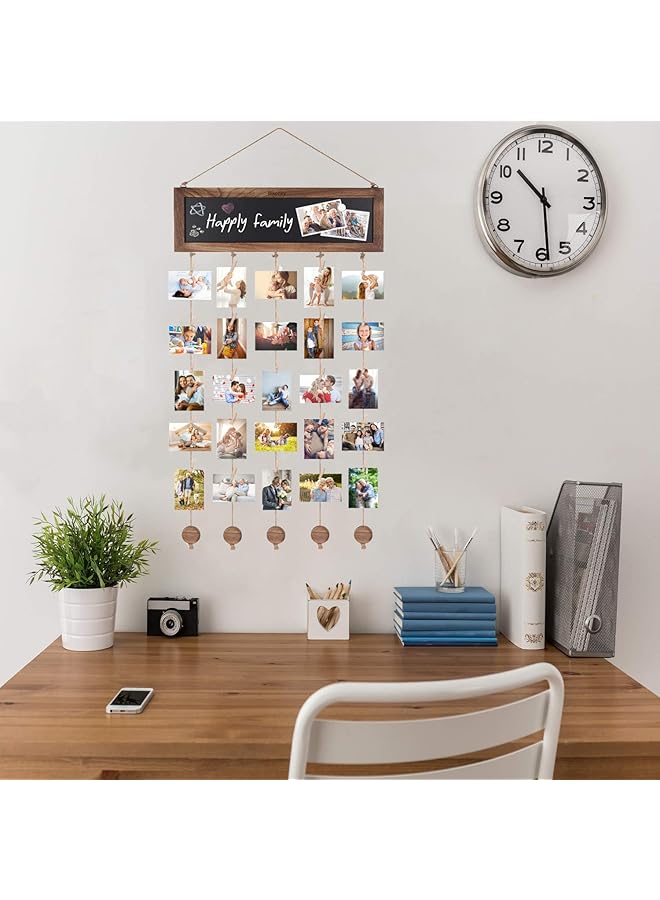 erorex Picture Frames Collage Photo Hanging Display Picture Board Wood Rustic Frames For Wall Decor And Dorm Room Decor With Blackboard And 30 Clips Carbonized Black - Image 3