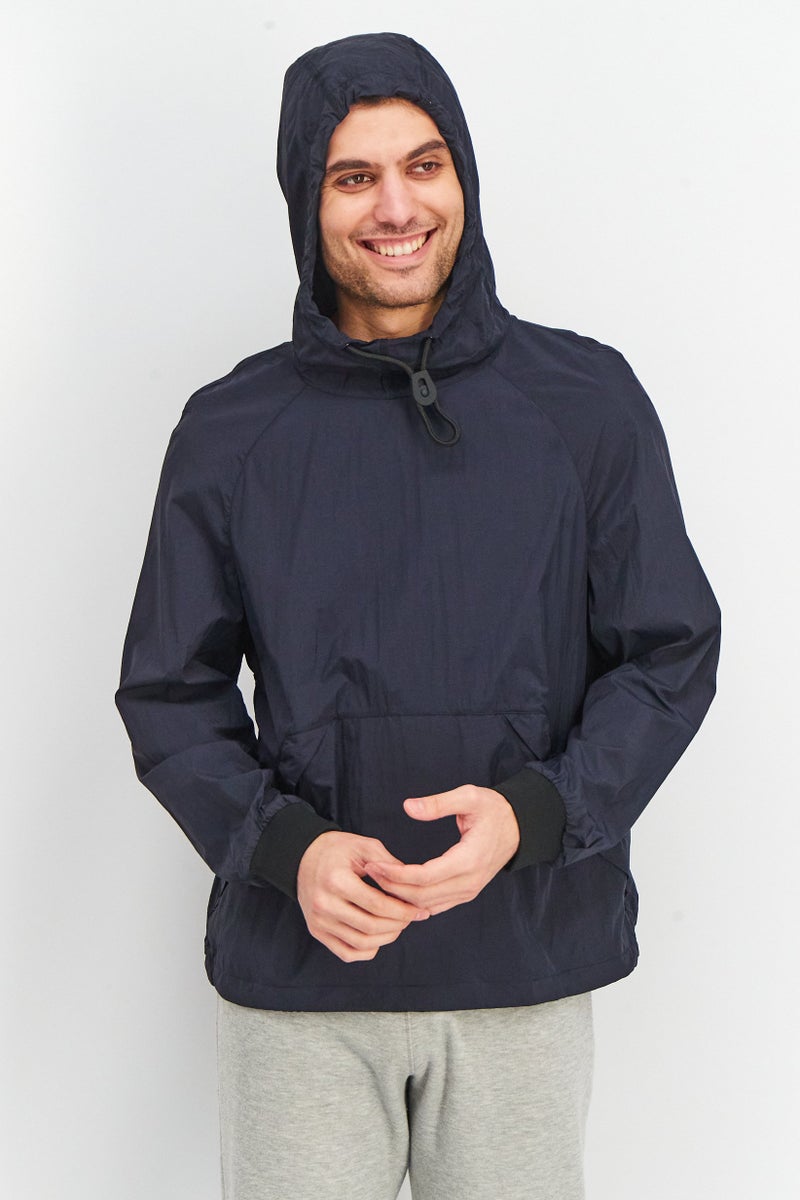 SELECTED Men Hooded Drawstring Solid Light Weight Jacket, Navy - Image 1