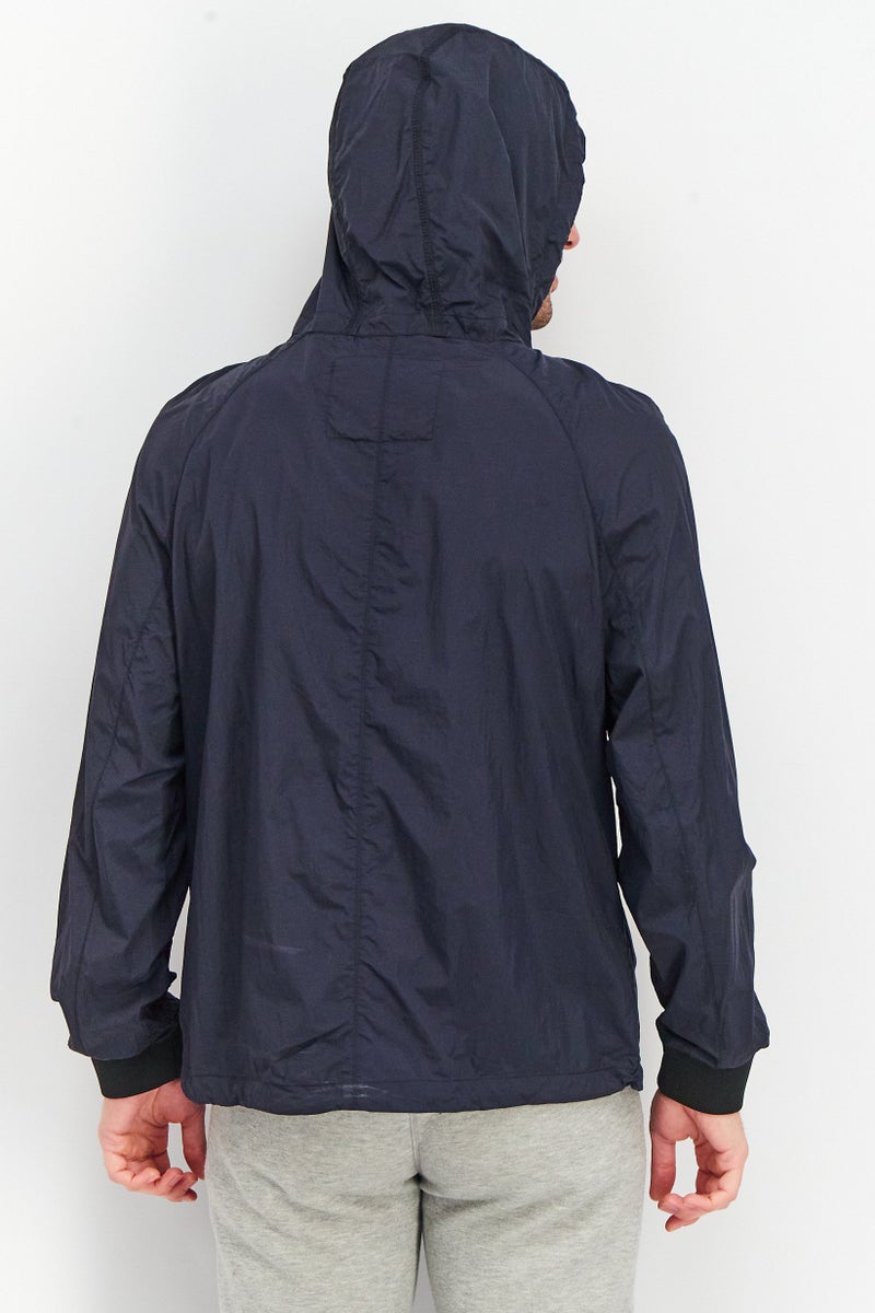 SELECTED Men Hooded Drawstring Solid Light Weight Jacket, Navy - Image 2