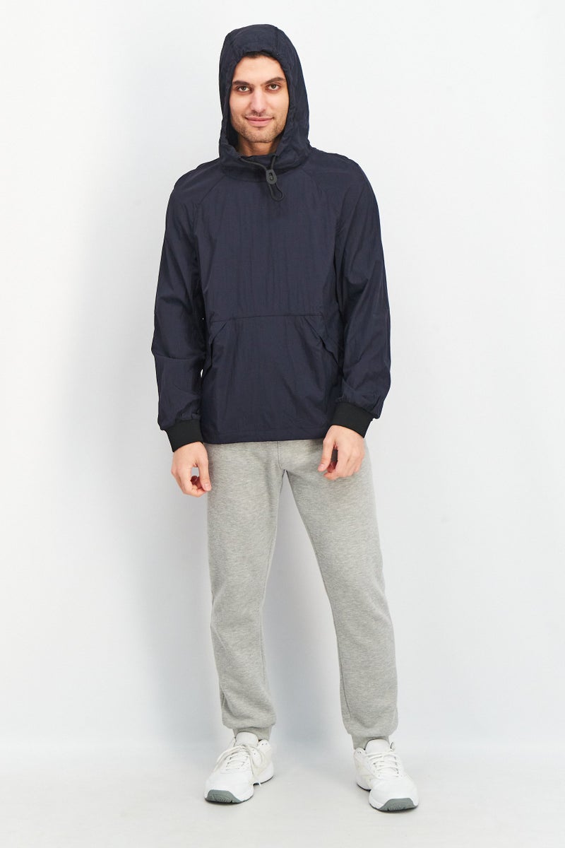 SELECTED Men Hooded Drawstring Solid Light Weight Jacket, Navy - Image 3