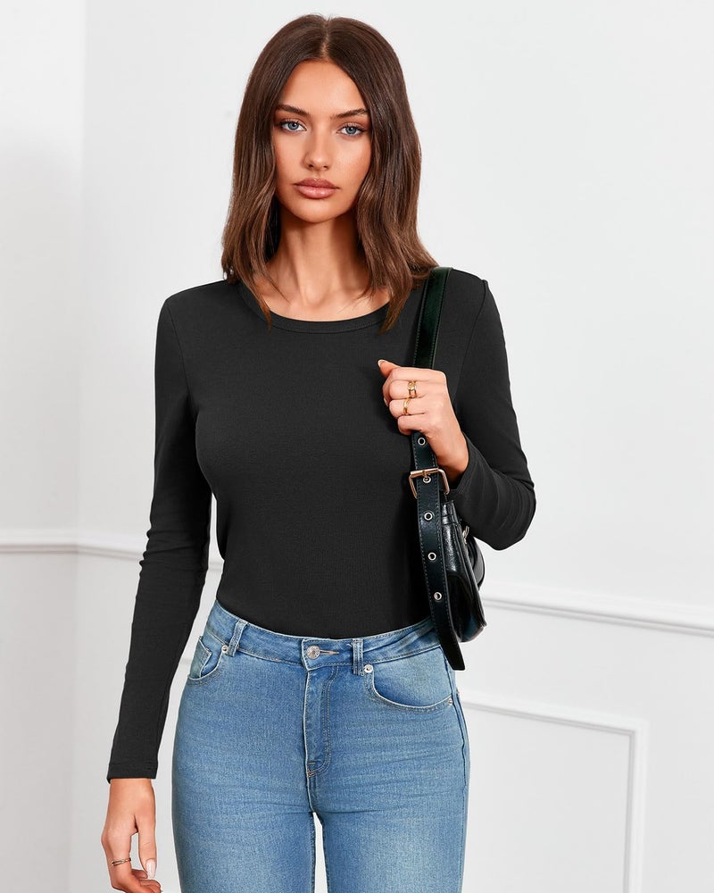 Abardsion 2026 Cotton Long Sleeve Shirts for Women - Fall Spring Y2k Clothes Casual Basic Base Layer Tees Tops(Black,S) - Image 2