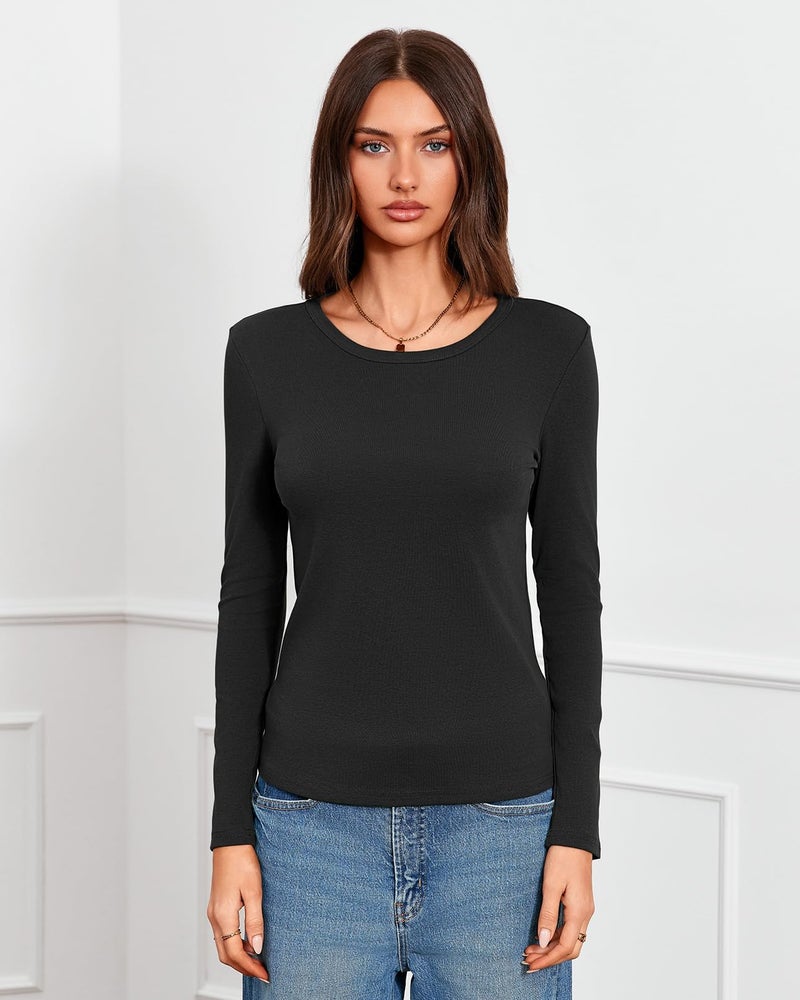 Abardsion 2026 Cotton Long Sleeve Shirts for Women - Fall Spring Y2k Clothes Casual Basic Base Layer Tees Tops(Black,S) - Image 4