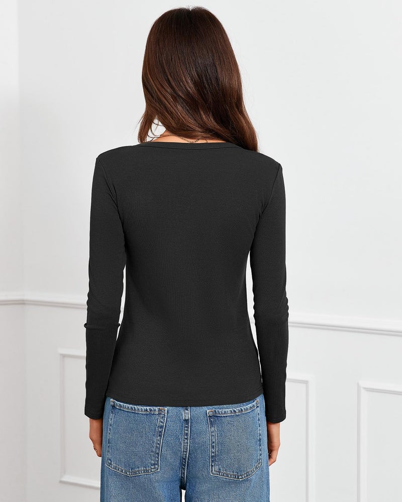 Abardsion 2026 Cotton Long Sleeve Shirts for Women - Fall Spring Y2k Clothes Casual Basic Base Layer Tees Tops(Black,S) - Image 3