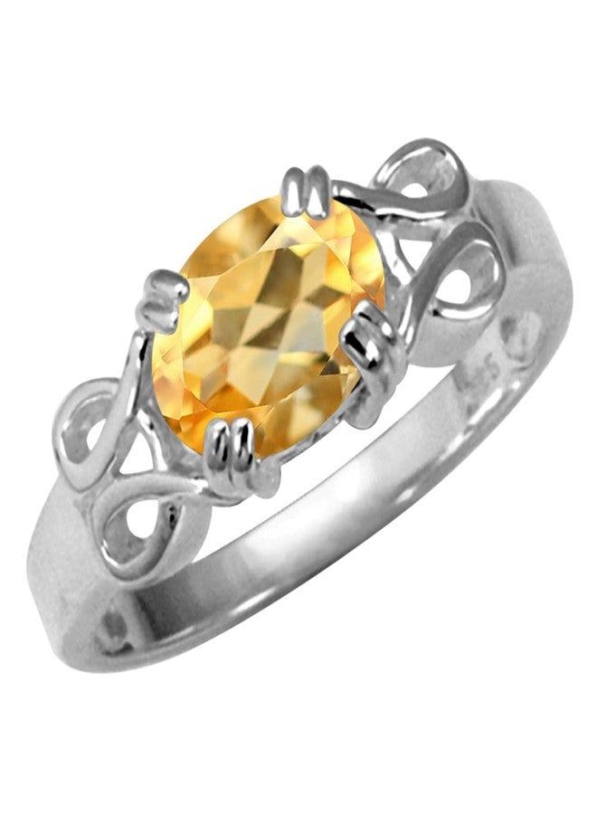 Silvershake 8X6mm 1.14 CTW Genuine Oval Shape Yellow Citrine 925 Sterling Silver Victorian Inspired East-West Solitaire Ring November Gemstone Birthstone Size 6 - Image 1