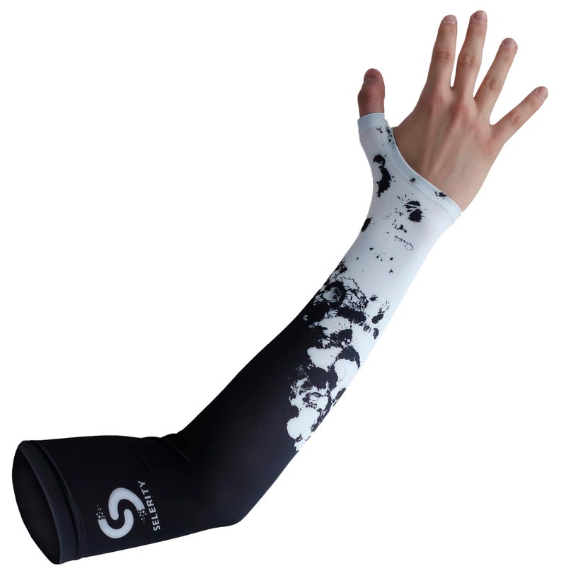Selerity Gaming Arm Sleeve PC Sport open glove thumb hole esports gamers Paints Spray, White Black, Small - Image 1