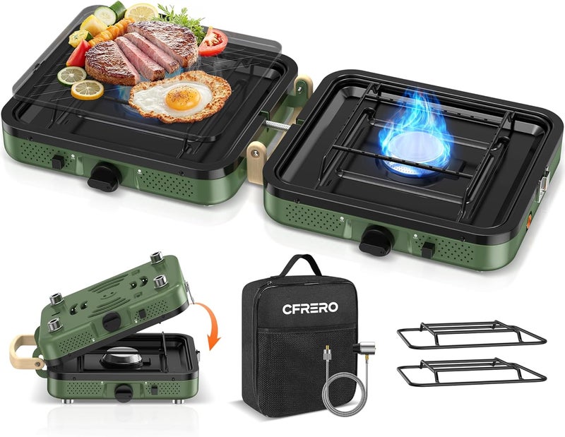 CFRERO Portable Propane 2-Burner Foldable Camping Stove with Carry Bag - Image 1