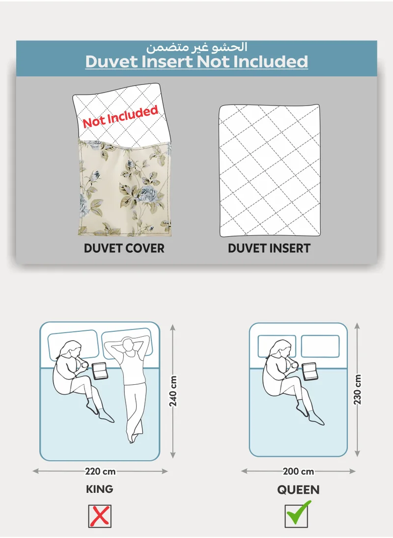 Donetella Printed Duvet Set, Queen Size 200x230 cm - 6-Pcs Bed Set, Microfiber Fabric - 1 Duvet Cover, 1 Fitted Sheet, 2 Pillow Shams, 2 Pillowcases (Filler Not Included)