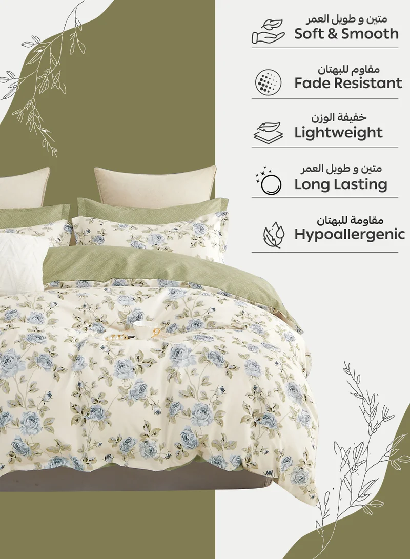 Donetella Printed Duvet Set, Queen Size 200x230 cm - 6-Pcs Bed Set, Microfiber Fabric - 1 Duvet Cover, 1 Fitted Sheet, 2 Pillow Shams, 2 Pillowcases (Filler Not Included)