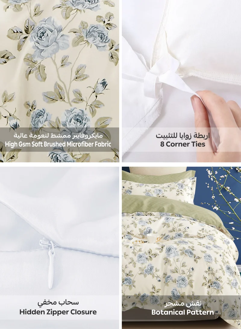 Donetella Printed Duvet Set, Queen Size 200x230 cm - 6-Pcs Bed Set, Microfiber Fabric - 1 Duvet Cover, 1 Fitted Sheet, 2 Pillow Shams, 2 Pillowcases (Filler Not Included)