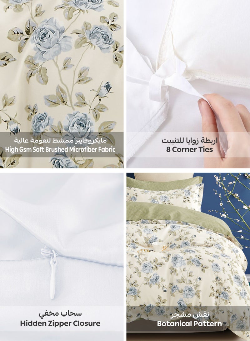 Donetella Printed Duvet Set, Queen Size 200x230 cm - 6-Pcs Bed Set, Microfiber Fabric - 1 Duvet Cover, 1 Fitted Sheet, 2 Pillow Shams, 2 Pillowcases (Filler Not Included) - Image 4
