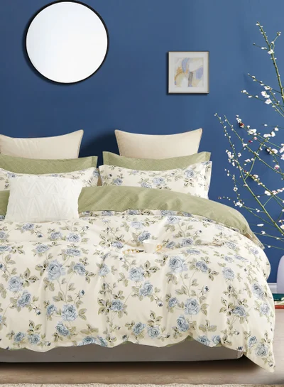 Donetella Printed Duvet Set, Queen Size 200x230 cm - 6-Pcs Bed Set, Microfiber Fabric - 1 Duvet Cover, 1 Fitted Sheet, 2 Pillow Shams, 2 Pillowcases (Filler Not Included)