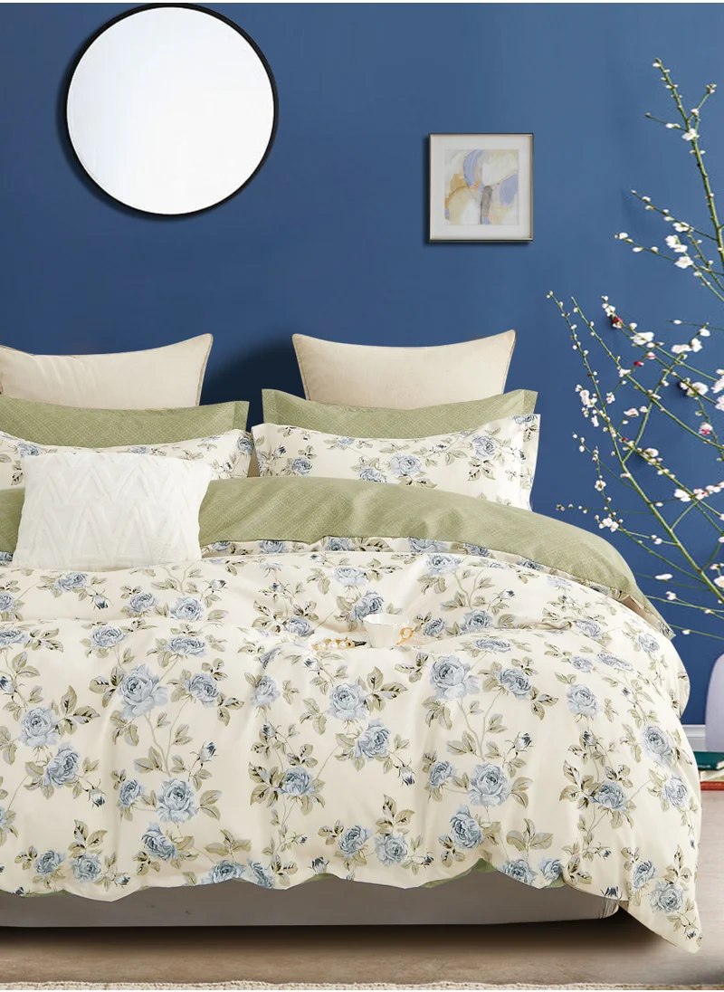 Donetella Printed Duvet Set, Queen Size 200x230 cm - 6-Pcs Bed Set, Microfiber Fabric - 1 Duvet Cover, 1 Fitted Sheet, 2 Pillow Shams, 2 Pillowcases (Filler Not Included)