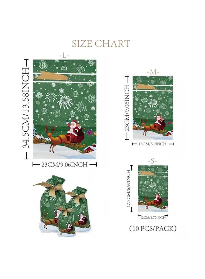 Large Christmas Plastic Gift Bags With Rope 15pcs Santa Reindeer Holiday Party Decoration Candy Cookie Bags - Image 2