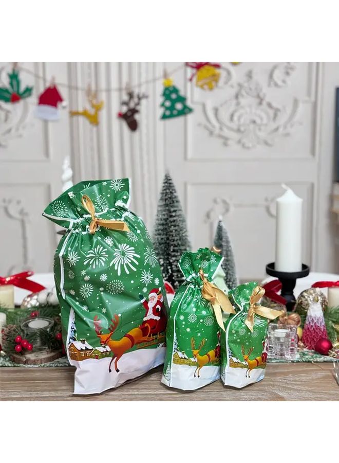Large Christmas Plastic Gift Bags With Rope 15pcs Santa Reindeer Holiday Party Decoration Candy Cookie Bags - Image 3