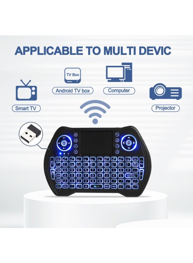 لوحة مفاتيح لاسلكية صغيرة بإضاءة خلفية مع ماوس عربي/ENG لوحة لمس وجهاز تحكم عن بعد مع بطارية ليثيوم أيون قابلة لإعادة الشحن ومفاتيح الوسائط المتعددة لجهاز Android TV Box HTPC وPS3 والتلفزيون الذكي والكمبيوتر الشخصي X-Box Linux Window macOS - Image 2