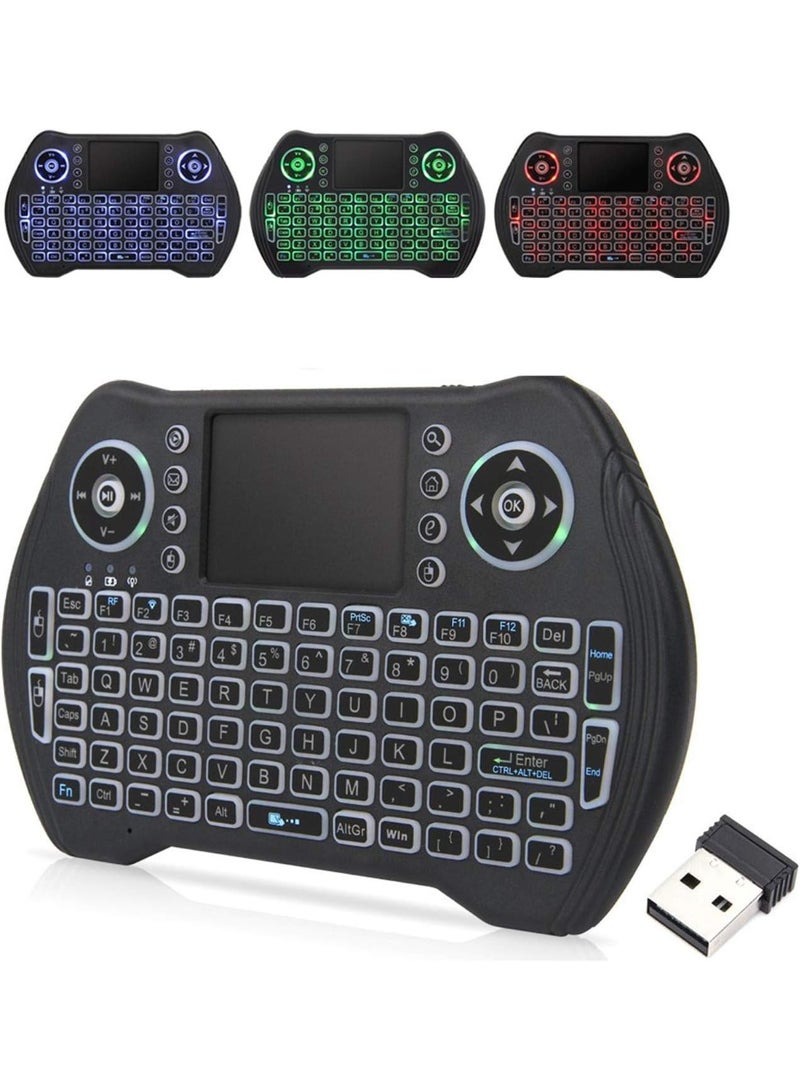 لوحة مفاتيح لاسلكية صغيرة بإضاءة خلفية مع ماوس عربي/ENG لوحة لمس وجهاز تحكم عن بعد مع بطارية ليثيوم أيون قابلة لإعادة الشحن ومفاتيح الوسائط المتعددة لجهاز Android TV Box HTPC وPS3 والتلفزيون الذكي والكمبيوتر الشخصي X-Box Linux Window macOS - Image 1