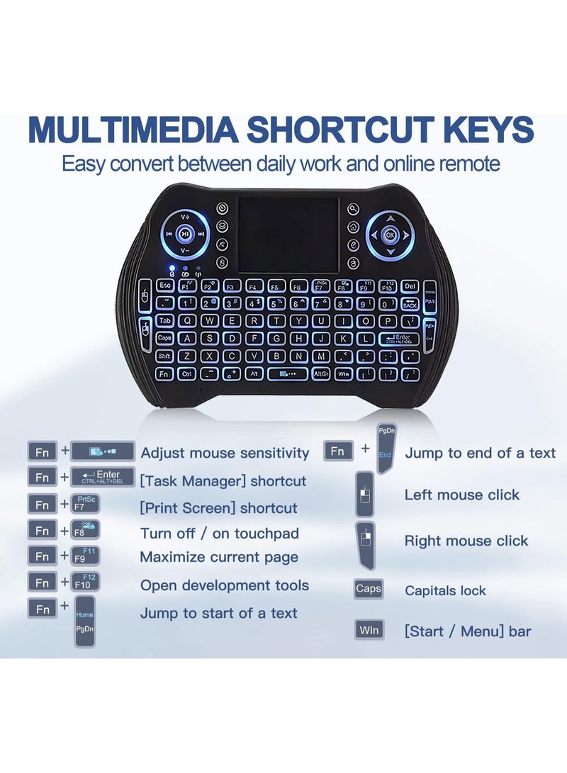 لوحة مفاتيح لاسلكية صغيرة بإضاءة خلفية مع ماوس عربي/ENG لوحة لمس وجهاز تحكم عن بعد مع بطارية ليثيوم أيون قابلة لإعادة الشحن ومفاتيح الوسائط المتعددة لجهاز Android TV Box HTPC وPS3 والتلفزيون الذكي والكمبيوتر الشخصي X-Box Linux Window macOS - Image 3