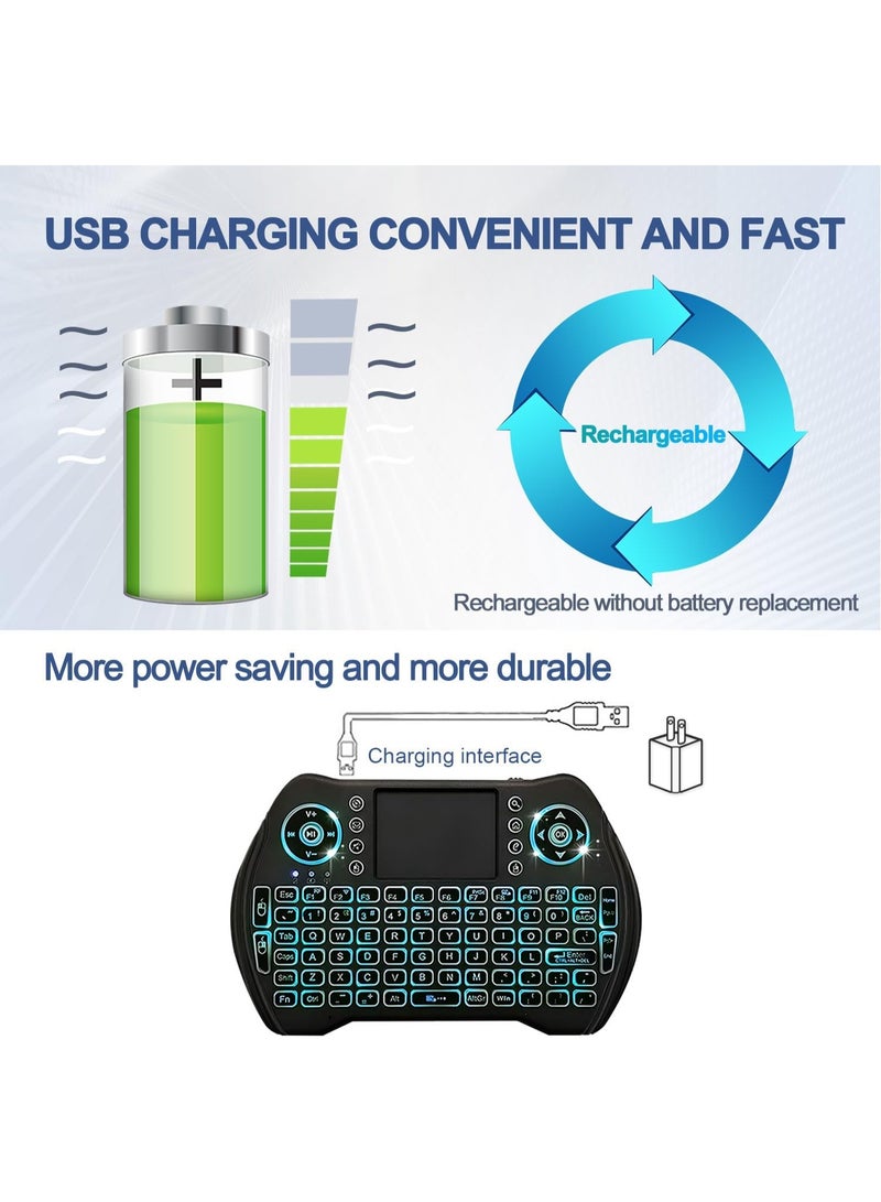 لوحة مفاتيح لاسلكية صغيرة بإضاءة خلفية مع ماوس عربي/ENG لوحة لمس وجهاز تحكم عن بعد مع بطارية ليثيوم أيون قابلة لإعادة الشحن ومفاتيح الوسائط المتعددة لجهاز Android TV Box HTPC وPS3 والتلفزيون الذكي والكمبيوتر الشخصي X-Box Linux Window macOS - Image 4