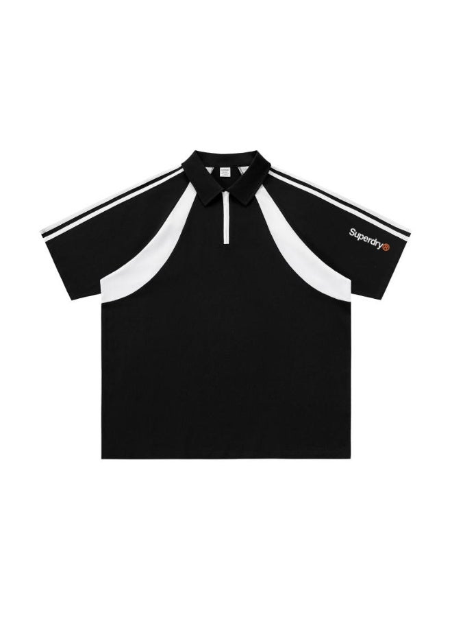 Superdry American contrast half zipper Polo shirt for men and women couples loose sports casual short sleeve shirt. - Image 2