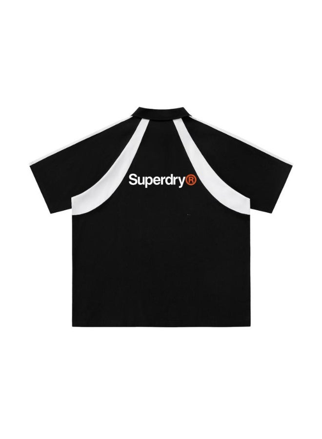 Superdry American contrast half zipper Polo shirt for men and women couples loose sports casual short sleeve shirt. - Image 3