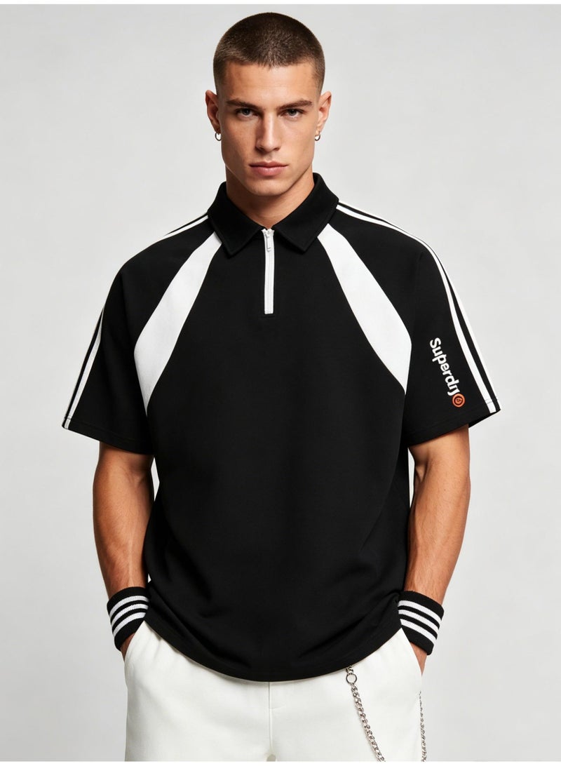Superdry American contrast half zipper Polo shirt for men and women couples loose sports casual short sleeve shirt. - Image 5