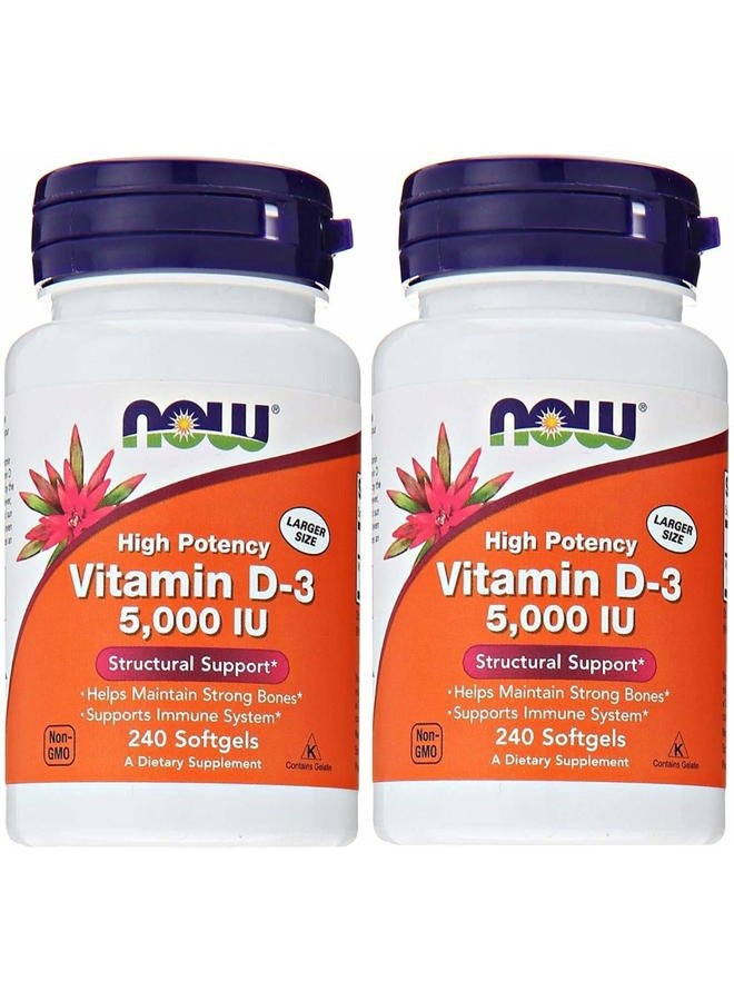 now Foods Vitamin D3 5,000 IU, 240 softgels (Pack of 2) - Image 1