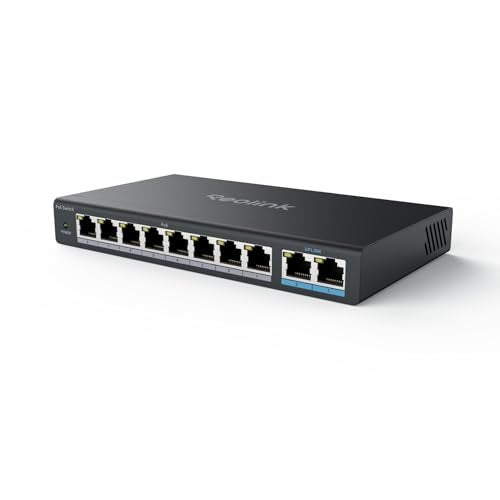 reolink مفتاح REOLINK PoE مع 8 منافذ PoE و 2 منفذ Gigabit Uplink، مثالي لجهاز REOLINK RLN36 NVR وكاميرات IP التي تعمل بالطاقة عبر الإيثرنت، IEEE802.3af/at، هيكل معدني، تركيب على المكتب/الحائط، RLA-PS1 - Image 1