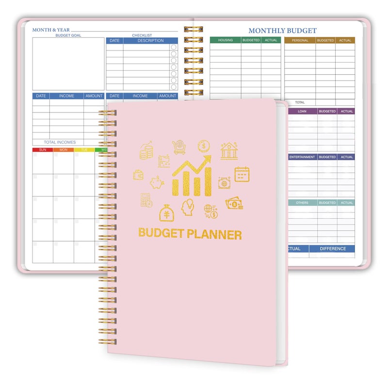Kamoy Budget Planner - Monthly Financial Planner Organizer with Expense Budget Book/Expense Tracker Notebook/Accounting Book to Manage Your Money Effectively, Start Anytime, A5(5.8" * 8.2") Pink - Image 1