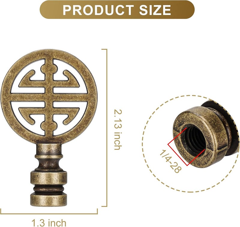 Canomo 2 Packs Oriental Asian Lamp Finial Cap Knob Lamp Decoration for Lamp Shade, Antique Brass, 2.16 Inches - Image 4