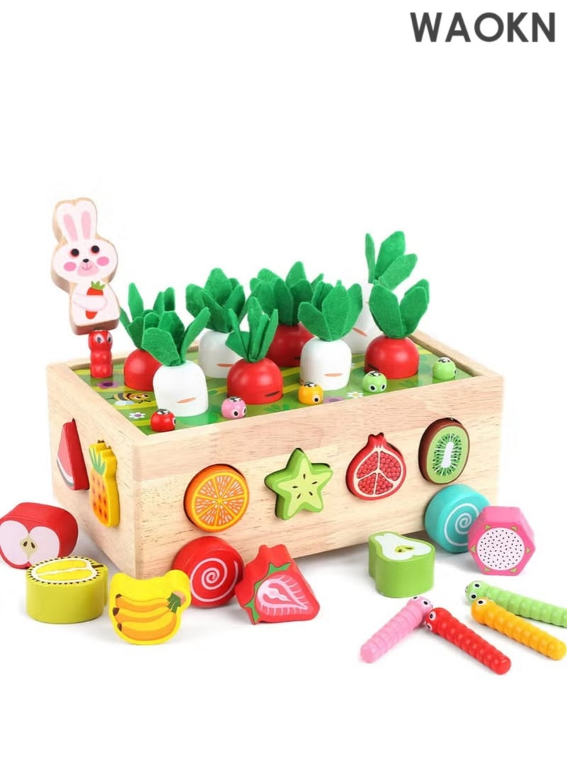 دبليو أيه أو كي أن لعبة حديقة خشبية من مونتيسوري للأطفال من الأولاد والبنات من عمر 1 إلى 3 سنوات، سحب الجزر، فرز الفاكهة، لعبة هدية لتنمية المهارات الحركية الدقيقة، لعبة عربة بستان، لعبة مزرعة للأطفال من عمر 1 إلى 3 سنوات - Image 1
