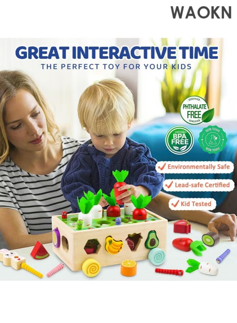 دبليو أيه أو كي أن لعبة حديقة خشبية من مونتيسوري للأطفال من الأولاد والبنات من عمر 1 إلى 3 سنوات، سحب الجزر، فرز الفاكهة، لعبة هدية لتنمية المهارات الحركية الدقيقة، لعبة عربة بستان، لعبة مزرعة للأطفال من عمر 1 إلى 3 سنوات - Image 4