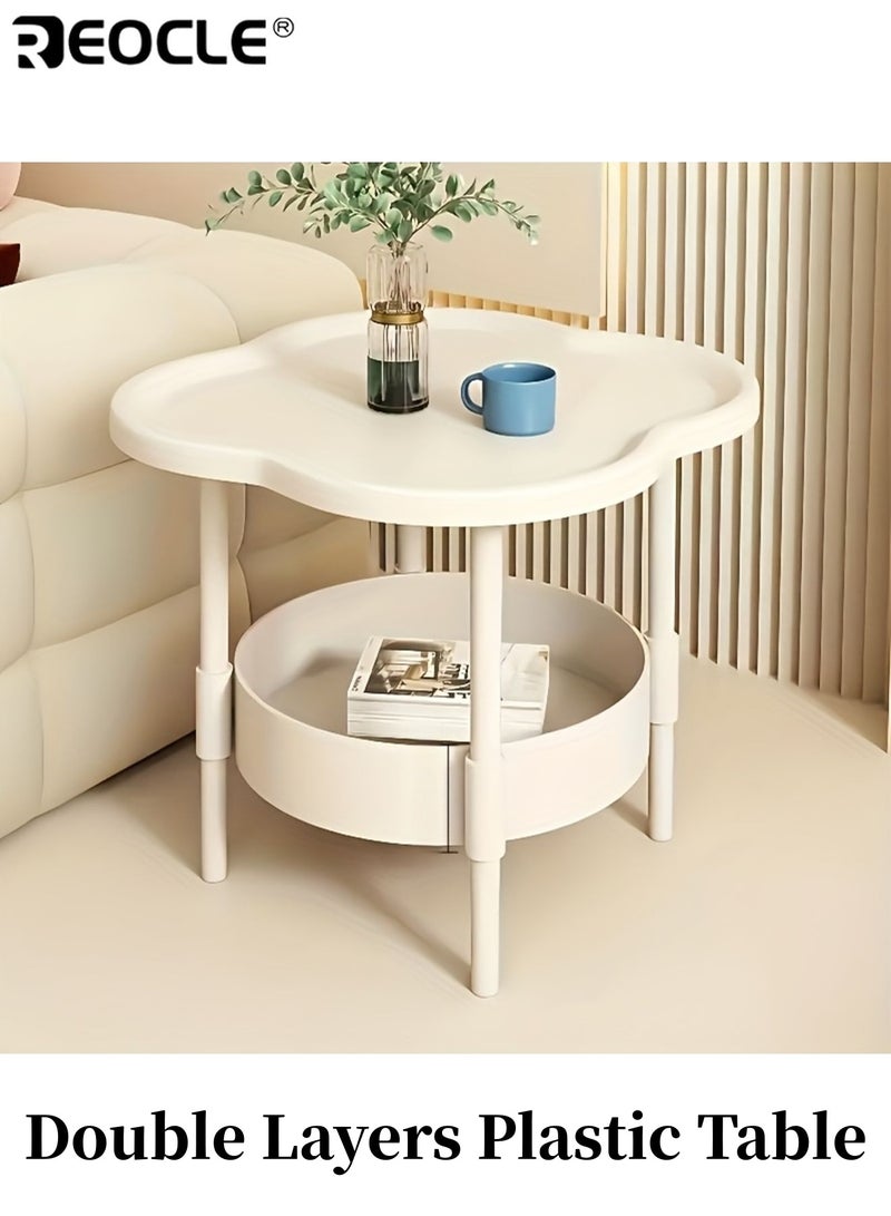 REOCLE Double Layers Plastic Table Home Organization Sturdy Construction Tiered Rack Utility Racks Storage Durable Organizer for Living Room Bedroom Office - Image 1