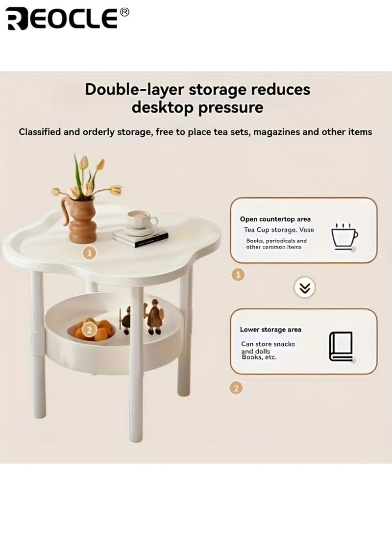 REOCLE Double Layers Plastic Table Home Organization Sturdy Construction Tiered Rack Utility Racks Storage Durable Organizer for Living Room Bedroom Office - Image 3