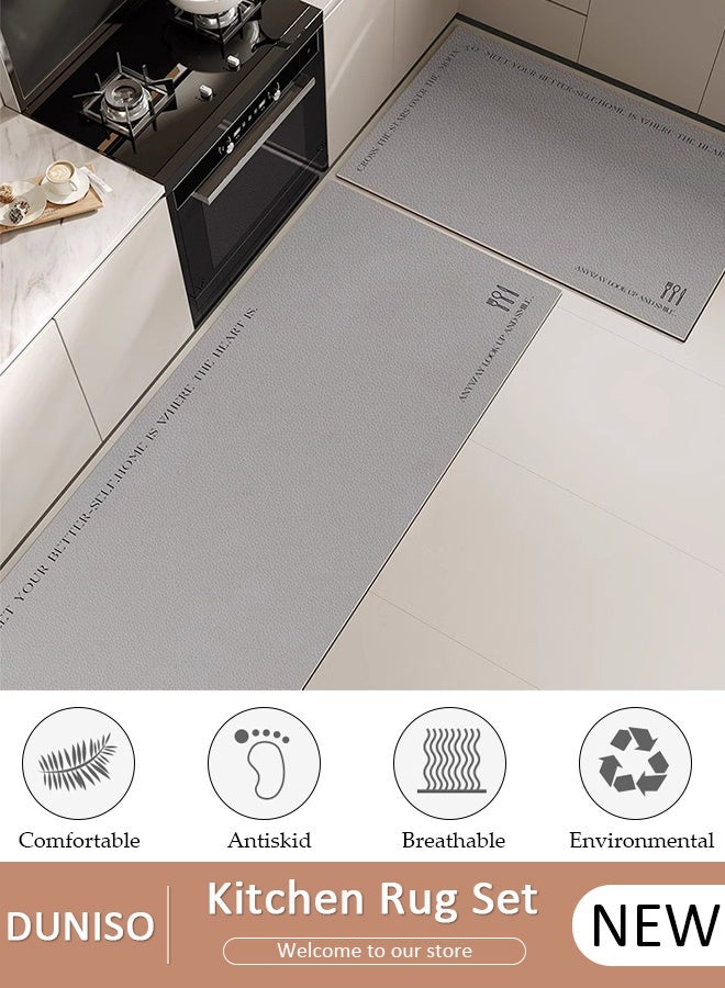 DUNISO مجموعة سجادات وبسط المطبخ من الجلد الفاخر، مضادة للتعب، غير قابلة للانزلاق، قابلة للغسل، سريعة الجفاف للمطبخ 40*60 سم/40*120 سم - Image 1