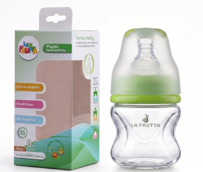 La Frutta La Fruta Comfort Plastic Bottle, Anti-Colic Air System for 0+ Months, 60ml Capacity, with Soft Silicone Teat, BPA-Free - Green - Image 3