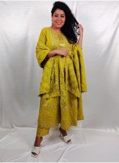 PRIYA’S PANACHE PRIYA'S PANACHE Designer Cotton Yellow Anarkali Kurta Pant Dupatta Set - Designer Festival Traditional Ethnic Indian Partywear For Women  - Image 2