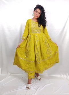 PRIYA’S PANACHE PRIYA'S PANACHE Designer Cotton Yellow Anarkali Kurta Pant Dupatta Set - Designer Festival Traditional Ethnic Indian Partywear For Women  - Image 5