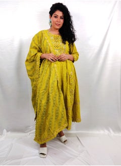 PRIYA’S PANACHE PRIYA'S PANACHE Designer Cotton Yellow Anarkali Kurta Pant Dupatta Set - Designer Festival Traditional Ethnic Indian Partywear For Women  - Image 3