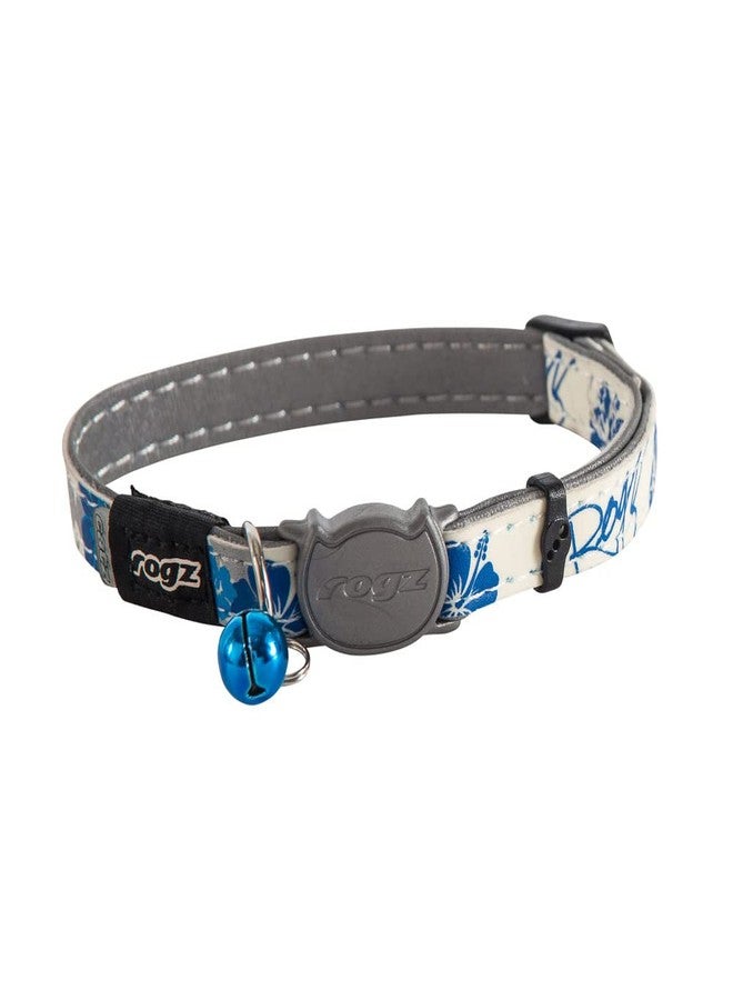 Rogz Glow in the Dark Reflective Cat Collar with Breakaway Clip and Removable Bell, fully adjustable to fit most breeds, Blue Floral Cat Design - Image 1