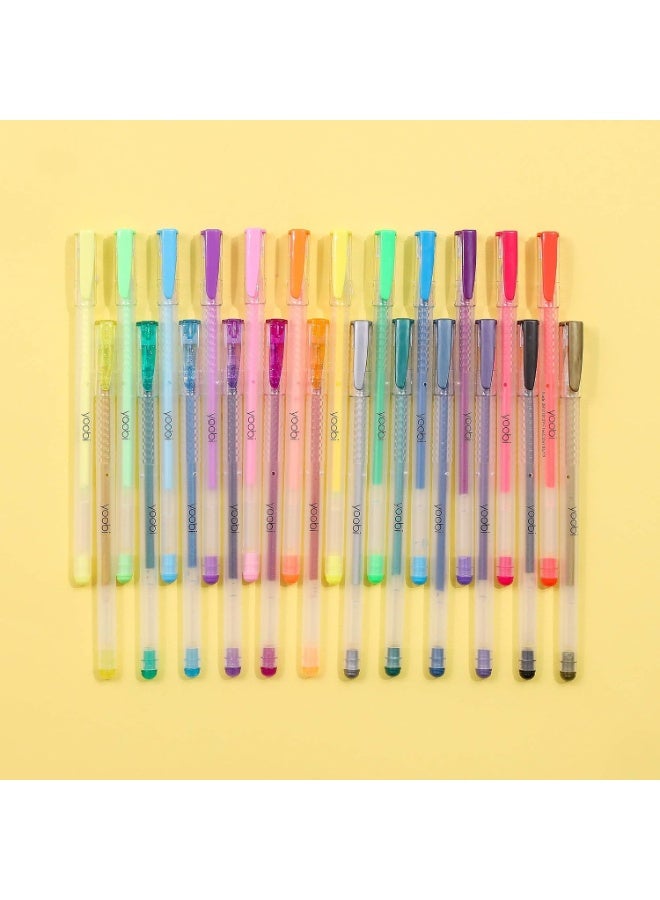 Yoobi Gel Pens 24-Pack | Pastel, Metallic, Neon, and Glitter Shades | Fun Styles with Carrying Case | 1.0mm Medium Tip, Multicolor (11ACKRADABCA) - Image 5