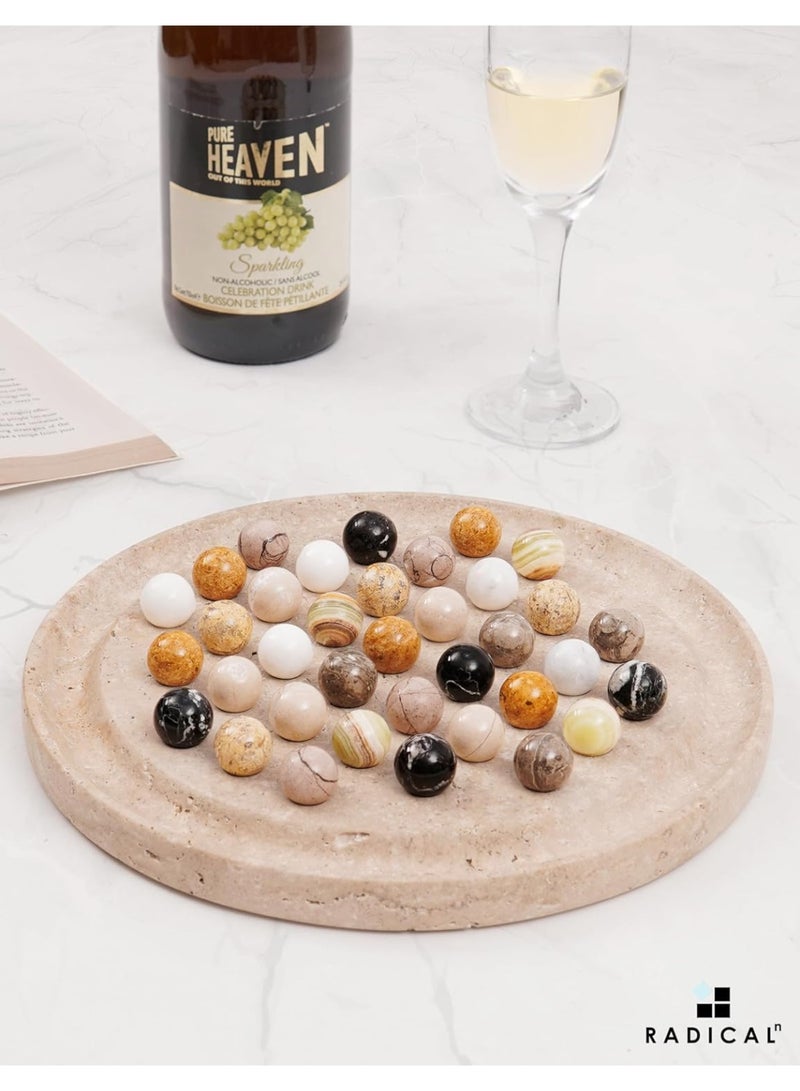 RADICALn Handmade Travertine Marble Solitaire Board Game 10 Inch Peg Solitaire Puzzle Game with Marbles for Adults Luxury Brain Teaser Tabletop Gift - Image 2