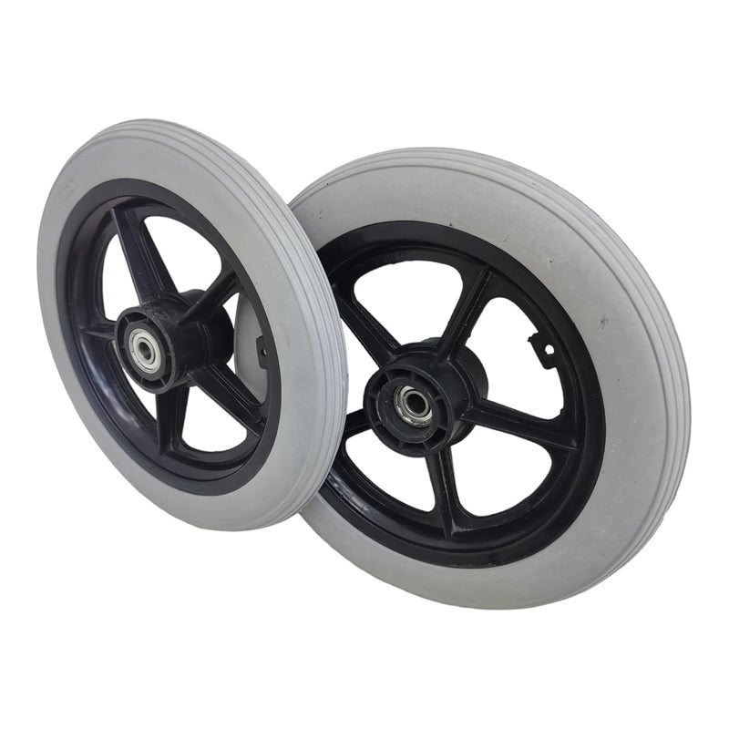 eOneAid 12 Inch Rear Wheel Replacement for Wheelchair – Durable Manual Wheelchair Back Wheel Spare Part – Smooth Rolling, Shock Absorbing, Easy to Install, Strong & Reliable Mobility- Grey (Pack of 2) - Image 1