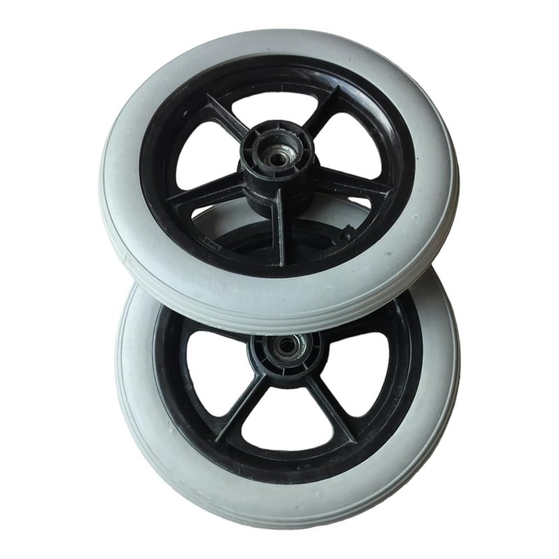 eOneAid 12 Inch Rear Wheel Replacement for Wheelchair – Durable Manual Wheelchair Back Wheel Spare Part – Smooth Rolling, Shock Absorbing, Easy to Install, Strong & Reliable Mobility- Grey (Pack of 2) - Image 2