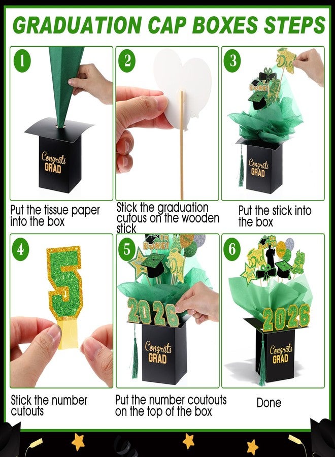 Weekgrat مجموعة زينة طاولة التخرج Weekgrat، 4 مجموعات، 95 قطعة، 2026، تتضمن قطع مركزية للتهنئة بالخريجين، صندوق على شكل قبعة تخرج، أعواد تهنئة، زينة طاولة، أرقام تهنئة مقطوعة (أخضر). - Image 4