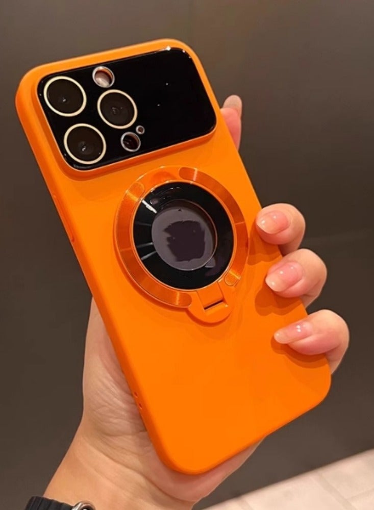 حساس ماتي كل شامل نافذة كبيرة حالة الهاتف الكهربائية مكافحة الانخفاض الصلبة قشرة قوس مغناطيسي، البرتقال مناسبة لآيفون 16 برو ماكس